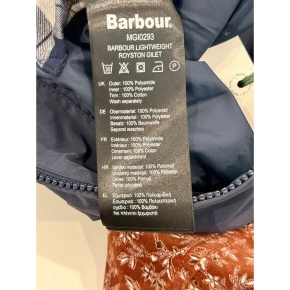 Barbour Lightweight Royston Gilet Navy Blue NWT - Size M